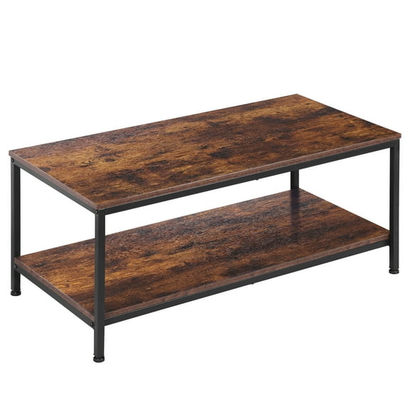 ZENSTYLE 39" Coffee Table Wood Side End Table with W/2 Tier Storage Shelf for Living Room Brown