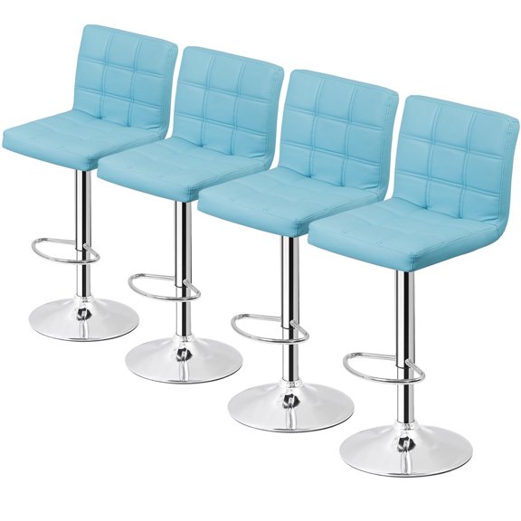 ZENSTYLE 4 Pcs PU Leather Bar Stools Dining Swivel Pub Chair Adjustable Height with Footrest Home Office Blue