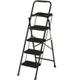 thumbnail image 1 of ZENSTYLE 4 Step Ladder Folding Step Stool Portable Metal Frame Ladder with Tool Tray Wide Non-Slip Pedal, Black, 1 of 9