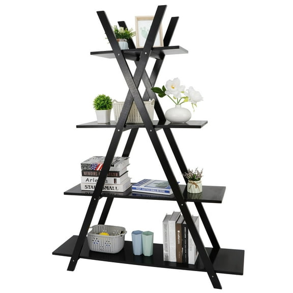 ZENSTYLE 4 Tiers A Shaped Bookshelf Organizer Media Storage Cabinet RackZENSTYLE 4 Tiers A Shaped Bookshelf Organizer Media Storage Cabinet Rack