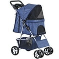 thumbnail image 1 of ZENSTYLE 4 Wheels Pet Stroller Foldable Carrier Strolling Cart for Cat Dog w/ Storage Basket Navy Blue, 1 of 7