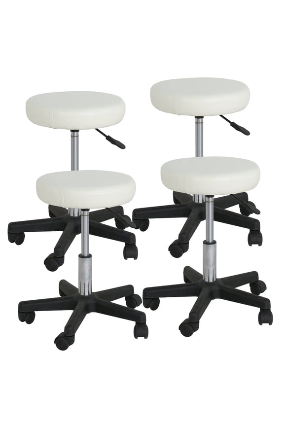 Adjustable Hydraulic Portable Massage Spa Salon Stool Chair with Wheels, White, Set of 4