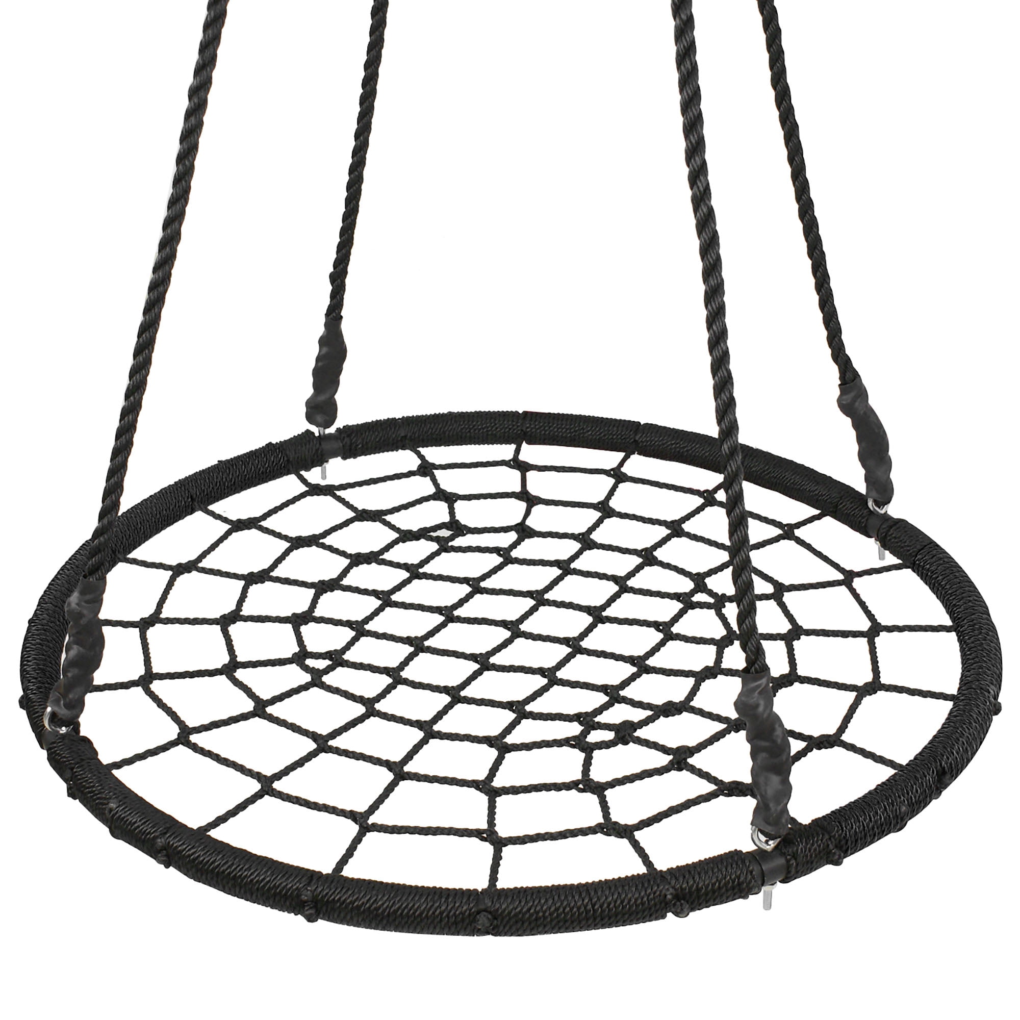 Zenstyle 40 inch Kids Spider Tree Swing - Large Round Spider Net Swing Platform 71 inch Adjustable Detachablee Nylon Rope Kids Adults, Black
