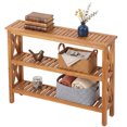 thumbnail image 1 of ZENSTYLE 40" Wood 3-Tier Outdoor Console Table – Weather-Resistant Patio Shelf with X-Frame Support, Indoor/Outdoor Use, Natural, 1 of 9