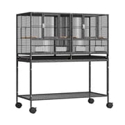 ZENSTYLE 42-Inch Wrought Iron Double Breeding Bird Cage   Stackable Center-Divided Flight Cage with Nesting Doors, Rolling Stand & Shelf for Canaries, Cockatiels, Lovebirds, Finches, Budgies
