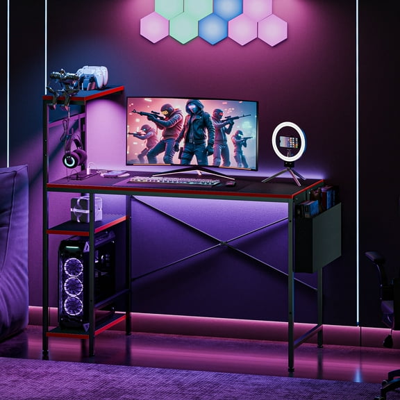 ZENSTYLE 44-Inch Gaming Desk Modern Durable Metal Frame Computer Table with Power and USB Ports