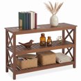 thumbnail image 1 of ZENSTYLE 48" Wood 3-Tier Outdoor Console Table – Weather-Resistant Patio Shelf with X-Frame Support, Indoor/Outdoor Use, Coffee, 1 of 9