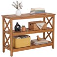 thumbnail image 1 of ZENSTYLE 48" Wood 3-Tier Outdoor Console Table – Weather-Resistant Patio Shelf with X-Frame Support, Indoor/Outdoor Use, Natural, 1 of 9