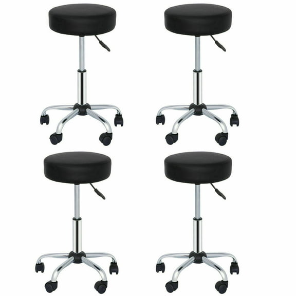 ZENSTYLE 4PCS Rolling Stool Swivel Salon Chair PU Leather Spa Tattoo Massage Adjustable Black