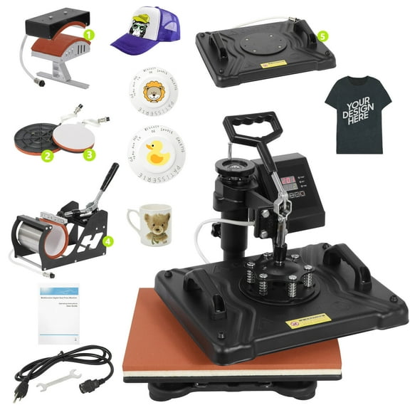 ZENSTYLE 5 In 1 Digital Heat Press Machine Sublimation For T-Shirt/Mug/Plate Hat Printer