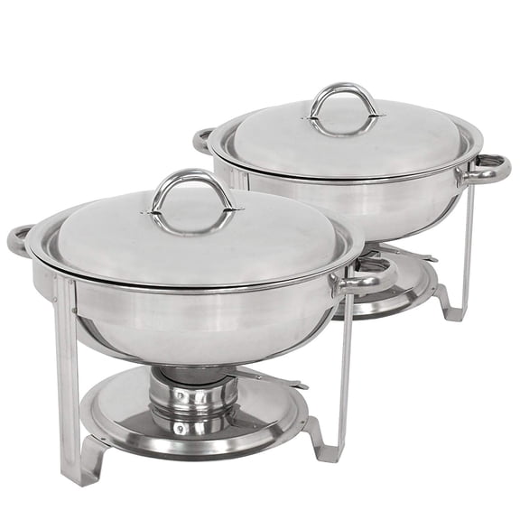 ZENSTYLE 5 Quart Round Shape Chafing Dishes - Stainless Steel Durable Buffet Serving Chafer Easy Clean Keeping Temperature W/ Fuel Holder(Set of 2)