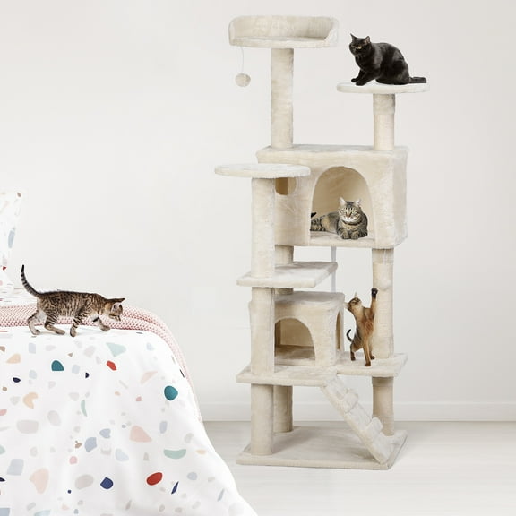 ZENSTYLE 53" Cat Tree Scratching Post Condo Tower Pet Kitty Playhouse, Beige