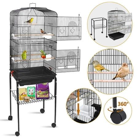 ZENSTYLE 59.3'' Bird Cage with Rolling Stand Wrought Iron Birdcage Medium Pet House