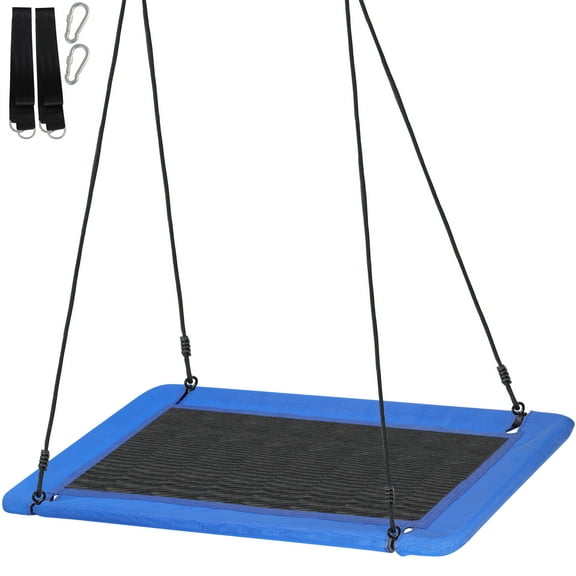 ZENSTYLE 60" Large Platform Saucer Swing for Kids Rectangular Tree Swing with Adjustable Rope Blue