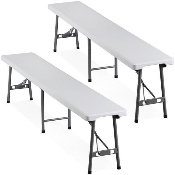 ZENSTYLE 6FT Plastic Folding Bench 2 Pcs Portable Camping Bench Indoor Outdoor for Picnic White