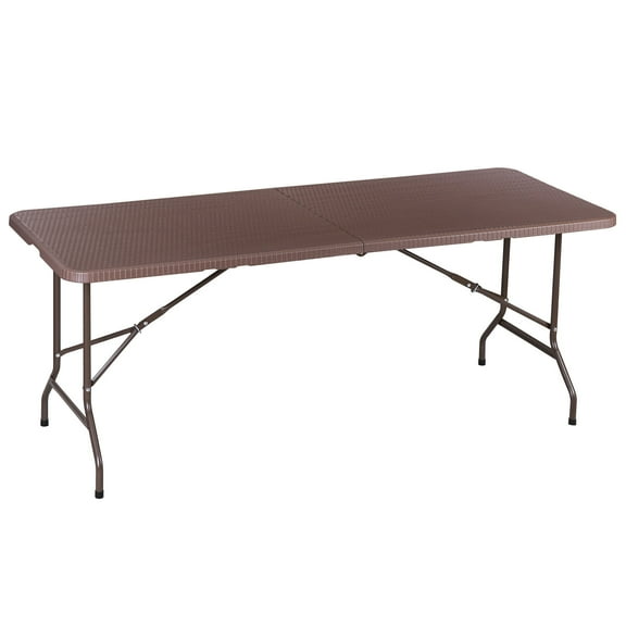 ZENSTYLE 6Ft Folding Game Table Portable Camping Table for Picnic Beach Party Rattan Style, Brown
