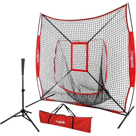 ZENSTYLE 7'×7'Baseball Softball Practice Net with Batting Tee Pratice Hitting Pitching Fielding with Strike Zone Target and Carrying Bag