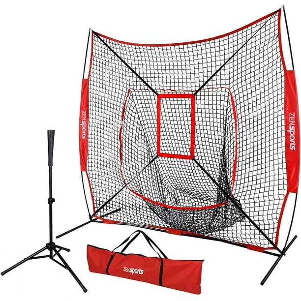 ZENSTYLE 7'×7'Baseball Softball Practice Net with Batting Tee Pratice Hitting Pitching Fielding