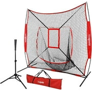ZENSTYLE 7'×7'Baseball Softball Practice Net with Batting Tee Pratice Hitting Pitching Fielding with Strike Zone Target and Carrying Bag