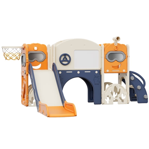 ZENSTYLE 8-in-1 Toddler Slide & Climber Playset | Indoor/Outdoor Playground with Basketball Hoop, Telescope, and Storage | Durable HDPE Construction | Supports Up to 180 lbs