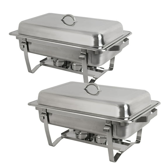 ZENSTYLE 8 qt Industrial Stainless Steel Full Size Chafing Dish Buffet Set - Mirror Finish with Two Fuel Safety Burners for Keeping Temperature(Set of 2)