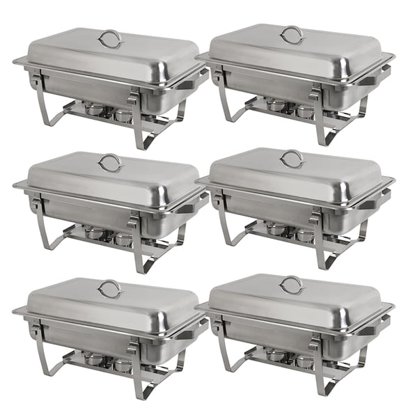 ZENSTYLE 8 qt Industrial Stainless Steel Full Size Chafing Dish Buffet Set - Mirror Finish with Two Fuel Safety Burners for Keeping Temperature(Set of 6)
