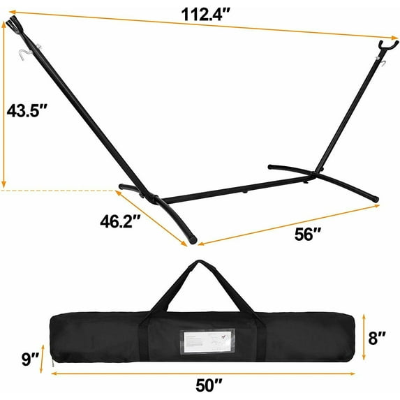 ZENSTYLE 9FT Portable Hammock Stand Patio Outdoor Metal Frame Rack - Black