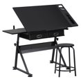 thumbnail image 1 of ZENSTYLE Adjustable Drafting Drawing Table Craft Tiltable Tabletop with Stool + 2 Drawers Black, 1 of 11