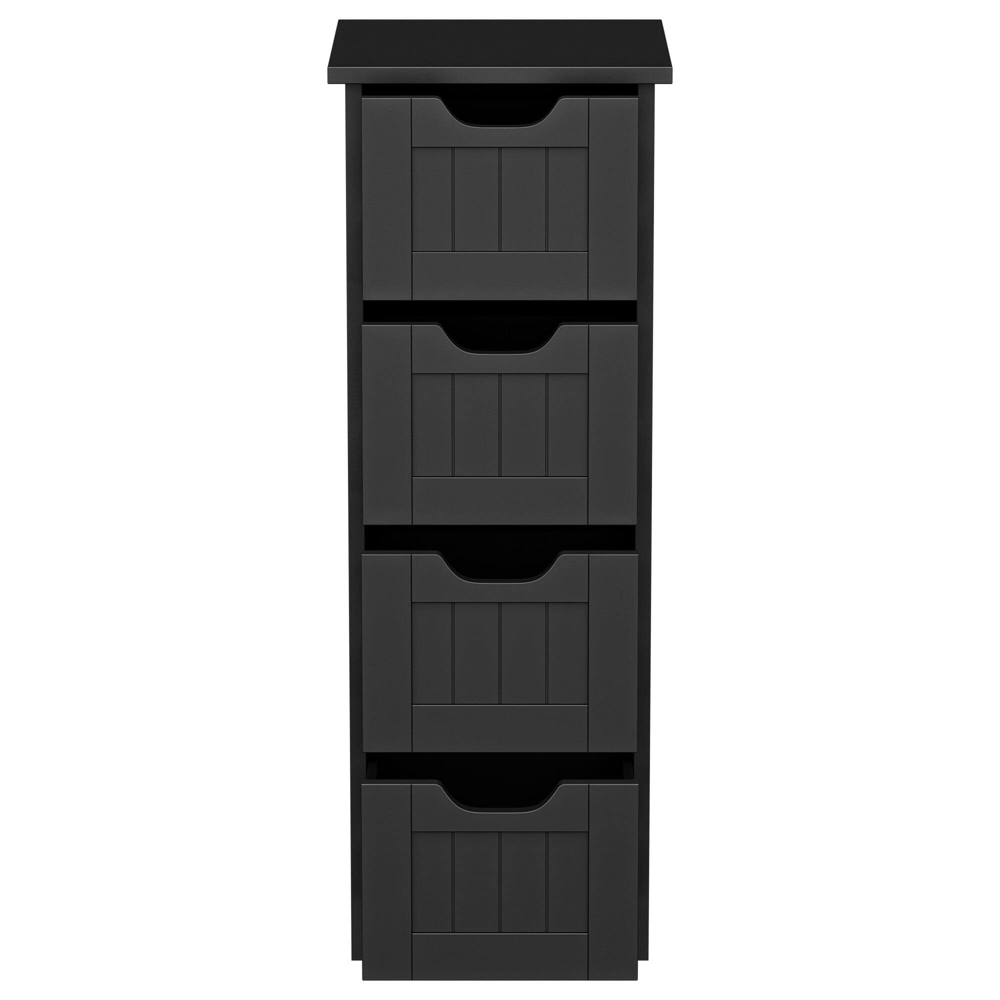 ZENSTYLE Bathroom Floor Cabinet Wood Free Standing Storage Organizer with 4 Drawers Black