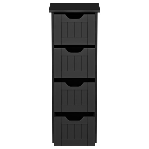 ZENSTYLE Bathroom Floor Cabinet Wood Free Standing Storage Organizer with 4 Drawers Black