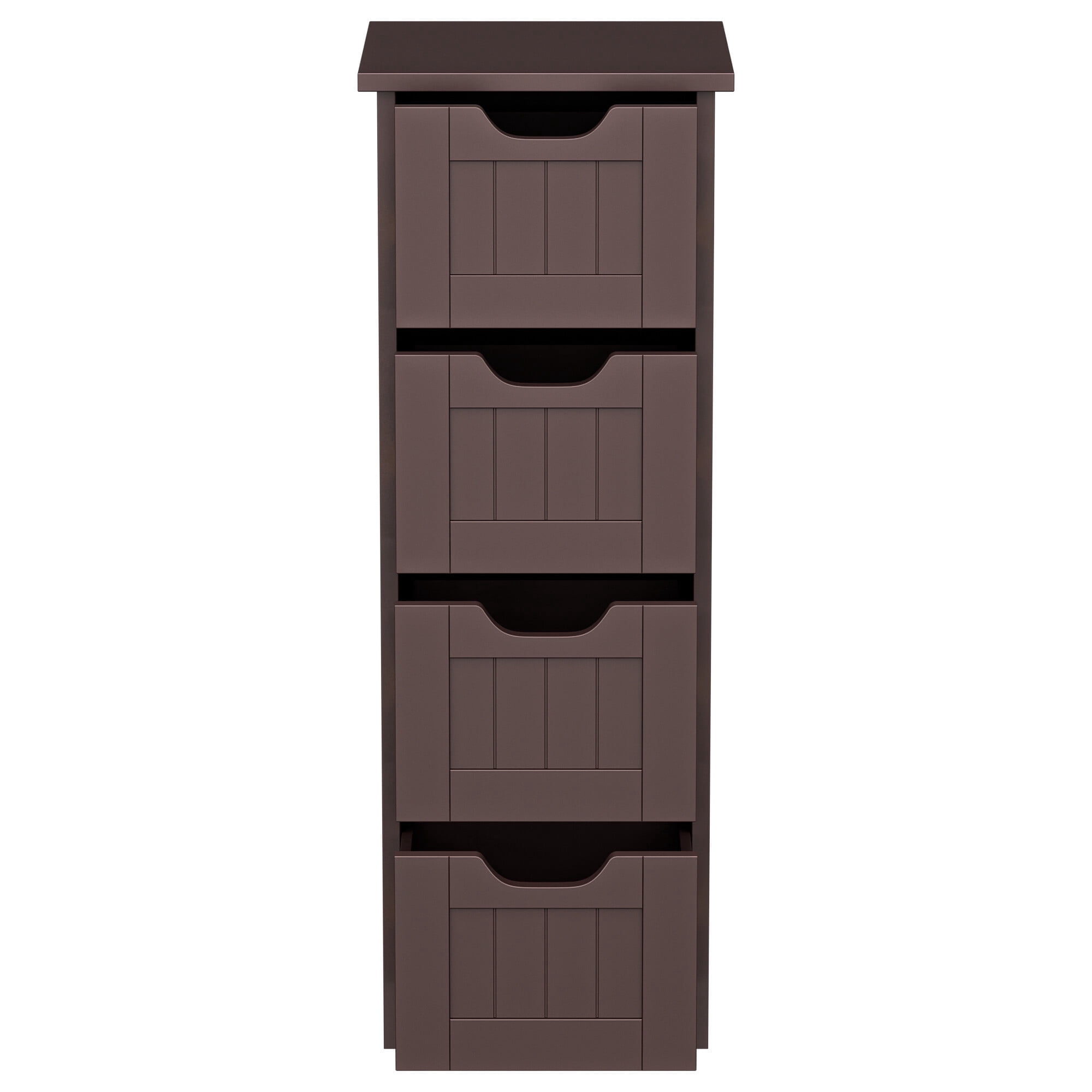 ZENSTYLE Bathroom Floor Cabinet Wood Free Standing Storage Organizer with 4 Drawers Brown
