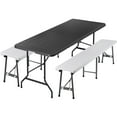 thumbnail image 1 of ZENSTYLE Camping Table Set 6ft Folding Plastic Table with 2 pcs Portable Benches Indoor Outdoor HDPE, Black Table + White Bench, 1 of 8