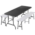 thumbnail image 1 of ZENSTYLE Camping Table Set 6ft Folding Plastic Table with 2 pcs Portable Benches Indoor Outdoor HDPE, Black Table + White Bench, 1 of 8