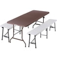 thumbnail image 1 of ZENSTYLE Camping Table Set 6ft Folding Plastic Table with 2 pcs Portable Benches Indoor Outdoor HDPE, Brown Table + White Bench, 1 of 8