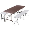 thumbnail image 1 of ZENSTYLE Camping Table Set 6ft Folding Plastic Table with 2 pcs Portable Benches Indoor Outdoor HDPE, Brown Table + White Bench, 1 of 8