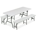 thumbnail image 1 of ZENSTYLE Camping Table Set 6ft Folding Plastic Table with 2 pcs Portable Benches Indoor Outdoor HDPE, White, 1 of 9