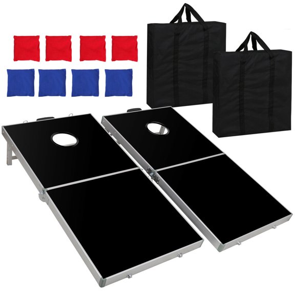 ZENSTYLE Classical Bean Bag Toss Game Set Portable Aluminum Foldable Cornhole Boards with 8 Bags & Carrying Case(Black, 4FT x 2FT)