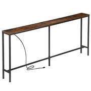 ZENSTYLE Console Table with Power Outlet Narrow Sofa Table for Entryway Hallway Living Room Brown