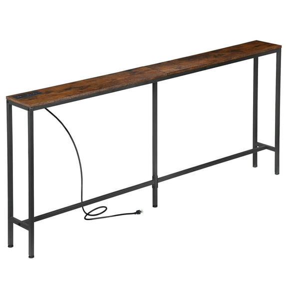 ZenStyle brown console table with power outlet and USB ports, narrow sofa table for entryway