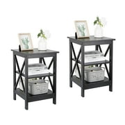 ZENSTYLE End Table Sofa Side Storage Shelf Living Room Bedroom Furniture 3 Tier Saving Space X-Design Black 2 Pieces