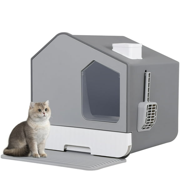 ZENSTYLE Extra Large Enclosed Cat Litter Box Pets Stain Resistant Anti-Splashing Gray