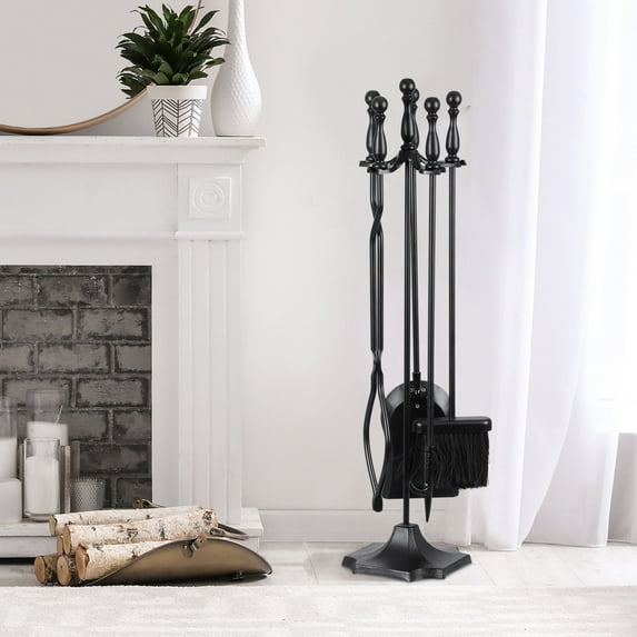 ZenStyle Metal Frame Brass Handle Fireplace Tool Set, Black