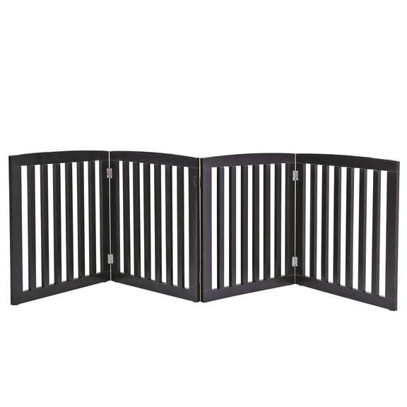 ZENSTYLE Foldable Pet Fence Entryway Dog Fence Pet Gate 4 Panels W/ Protector MDF Frame, Brown