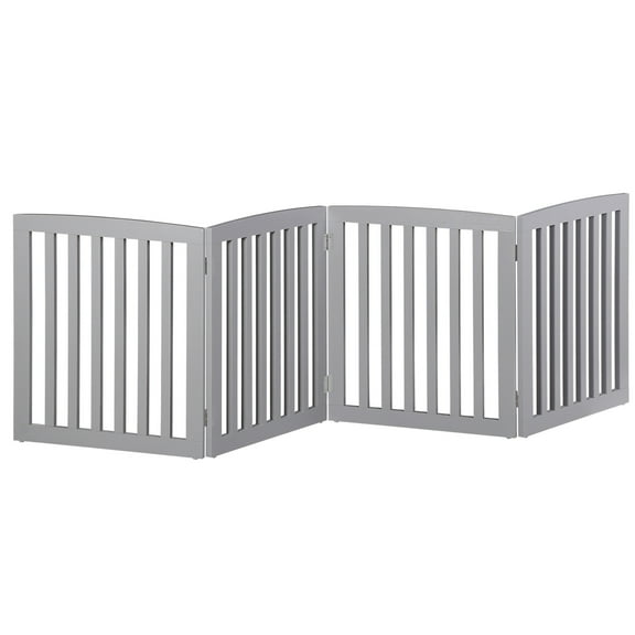 ZENSTYLE Foldable Pet Fence Home Entryway Doorway Indoor Dog Fence Pet Gate 4 Panels with Protector Feet MDF Gray