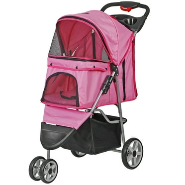 ZENSTYLE Foldable Pet Stroller for Dogs and Cats 3 Wheels Pet Stroller with Cup Holder Pink