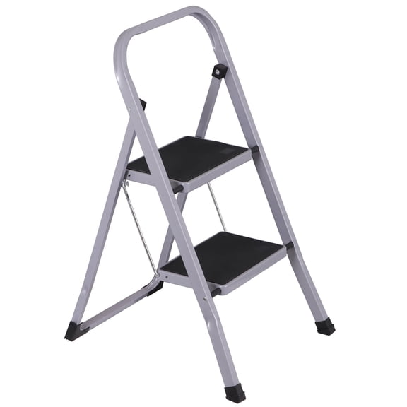 ZENSTYLE Folding 2 Step Ladder Stool w/ Handgrip & Wide Pedal Portable Indoor Outdoor Gray