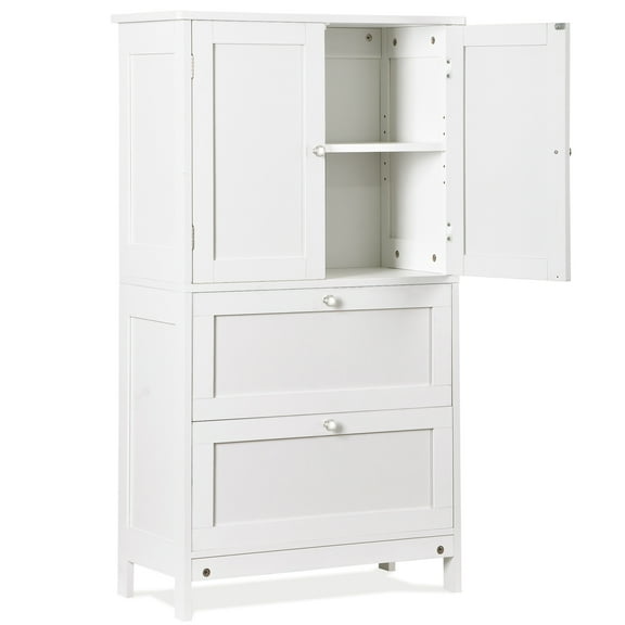 ZENSTYLE Freestanding MDF Bathroom Cabinet with 2 Drawers and Adjustable Shelf Extra Storage Space, White