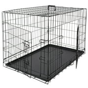 ZENSTYLE High Quality 36" Durable Dog Crate Kennel Folding Pet Cage 2 Door with Tray Indoor Pet Safe House - Black
