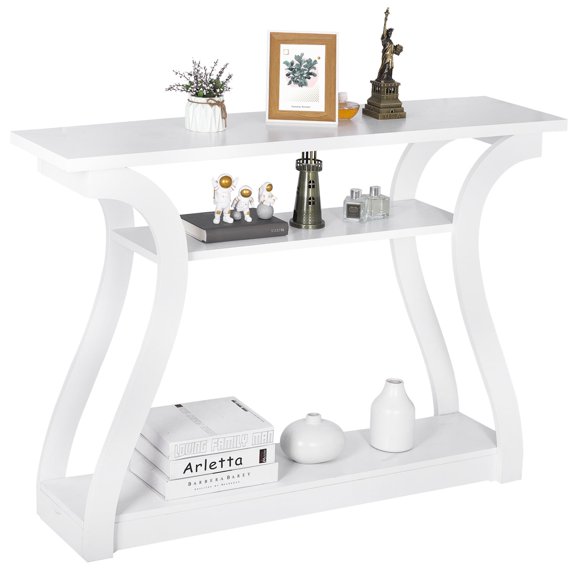 ZENSTYLE Home Entryway Console Table 3-Tier Simple Luxury Style Curved Hallway Table White