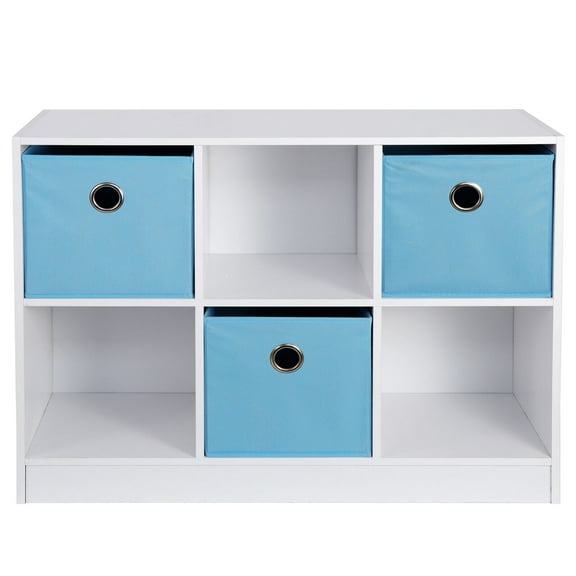 ZENSTYLE Home Livingroom Bedroom Freestanding Storage Cabinet 6 Containers Modern Fashion White& Blue Locker